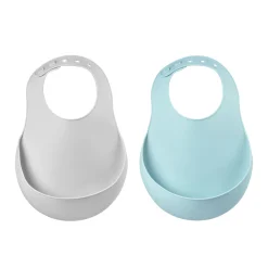 BÉABA Couverts, Vaisselle Et Bavoirs>Lot De 2 Bavoirs Silicone Green/Grey
