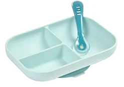 BÉABA Couverts, Vaisselle Et Bavoirs>Set Repas Silicone Avec Ventouse Blue