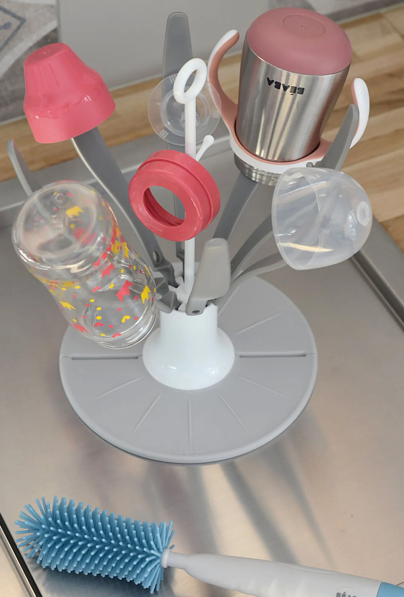 Egoutte-Biberon Flower Pliable Pink*BÉABA Clearance